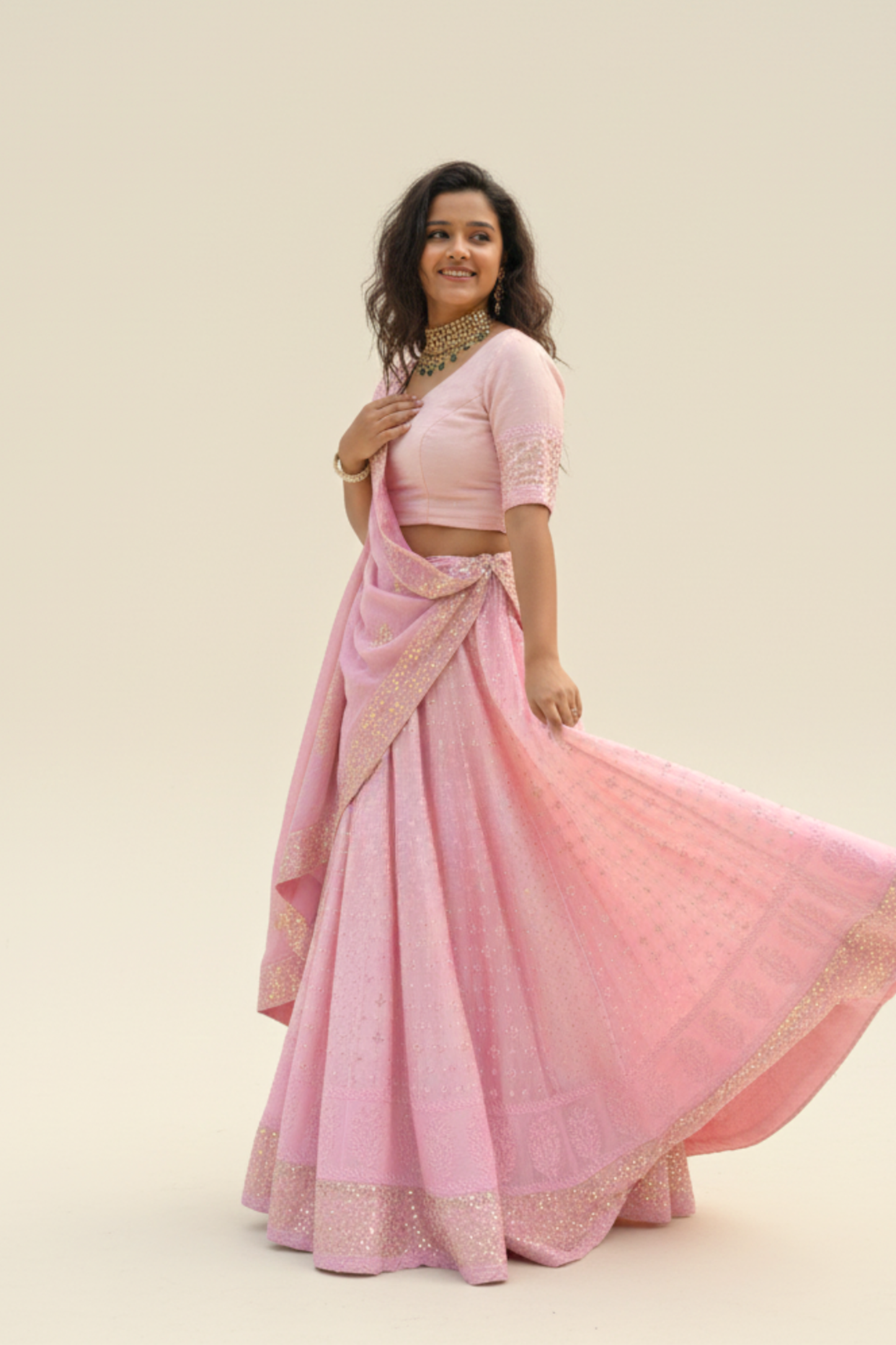 Ombre Chikankari and Mukaish Silk Chanderi Lehenga with Tissue Dupatta