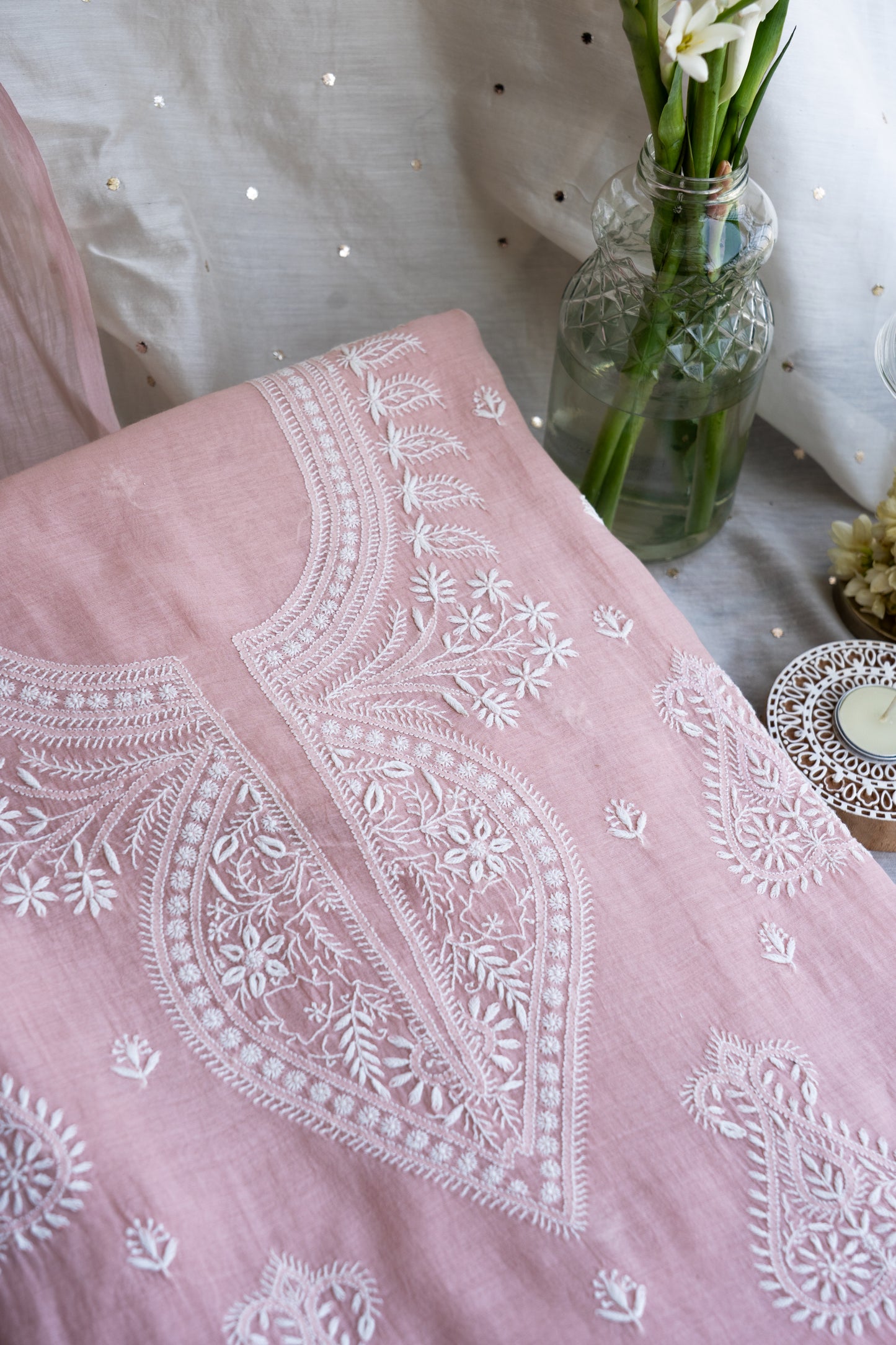 Hoor- Blush Pink Chikankari Suit in Mul Chanderi