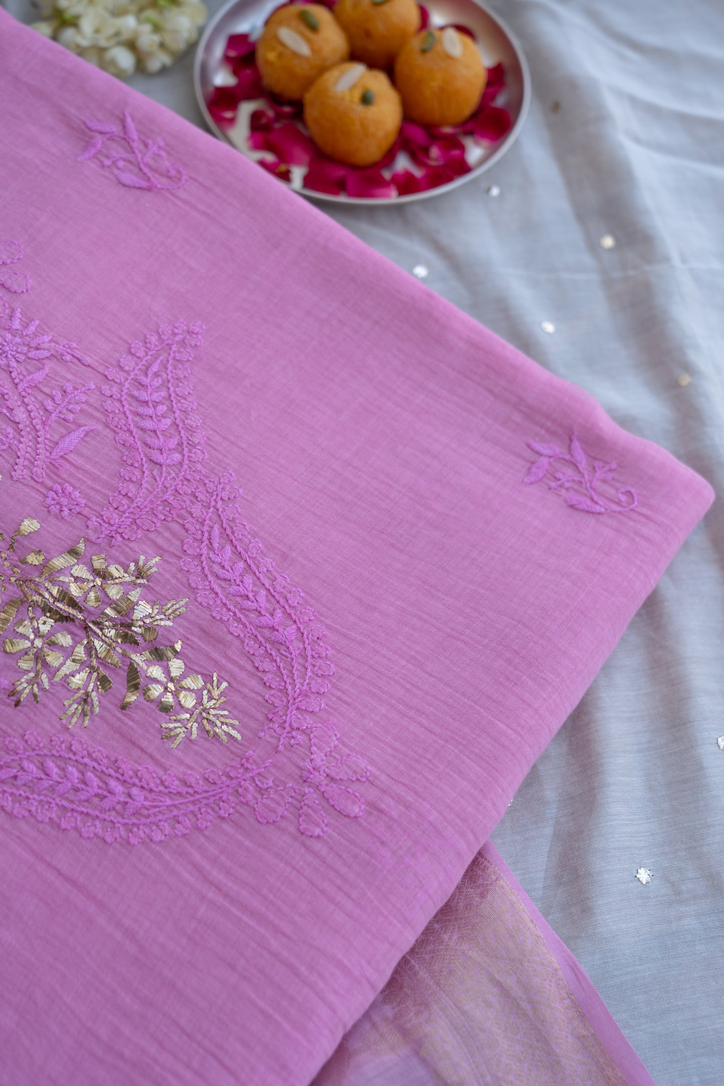 Vaidehi- Chikankari Mukaish Suit with Banarasi Dupatta