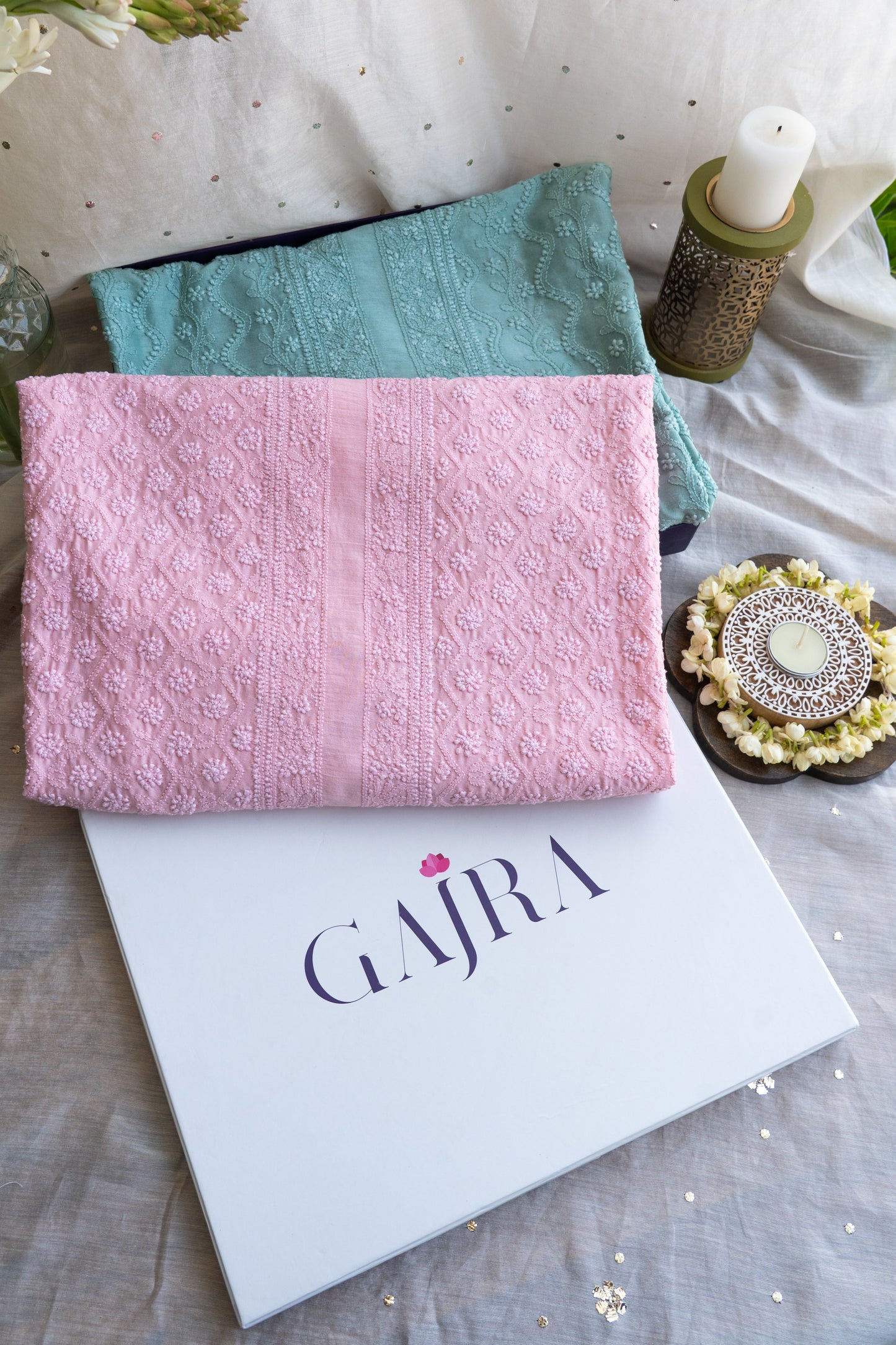 Olive- Aqua Green Chikankari Men's Kurta in Silk Chanderi