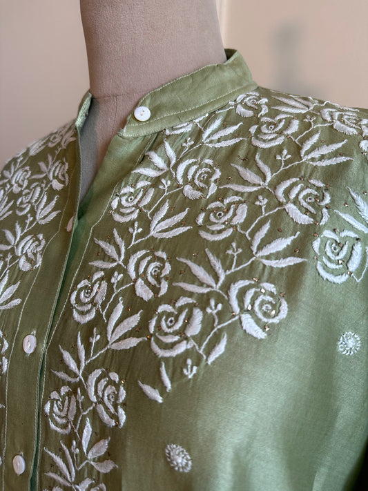 Bageecha- Mul Chanderi Chikankari Co-ord set