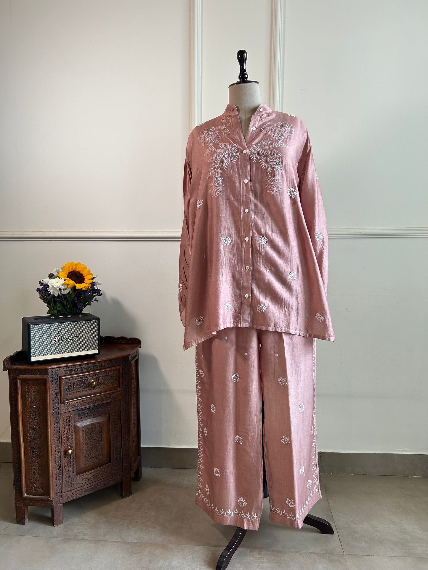 Muse- Mul Chanderi Chikankari Co-ord set