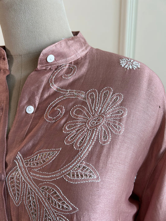 Muse- Mul Chanderi Chikankari Co-ord set