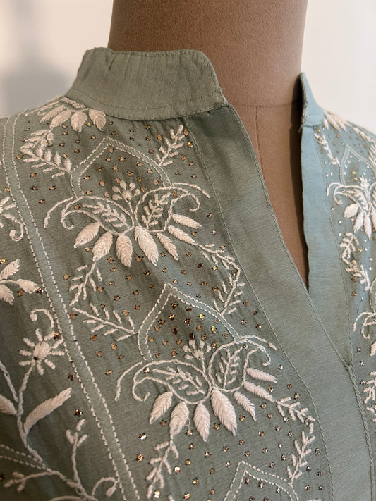 Vanya- Mul Chanderi Chikankari Co-ord set