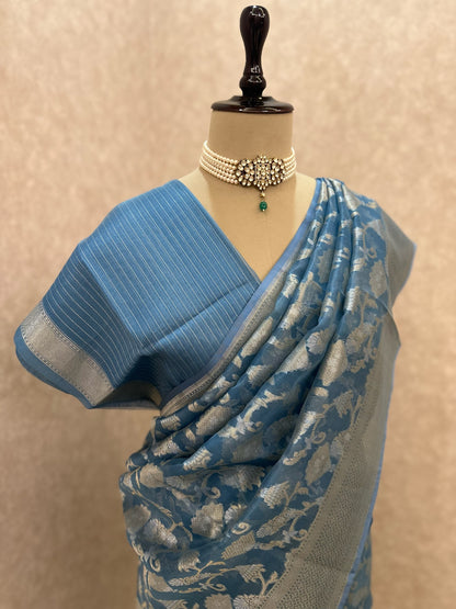 Blue Mirage- Organza Banarasi Saree