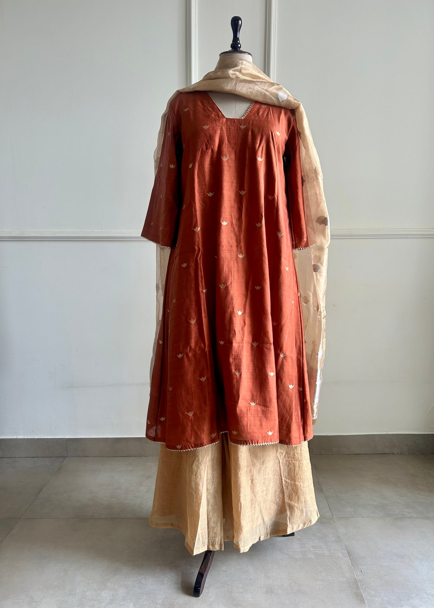 Festive Flame- Silk Banarasi Sharara set