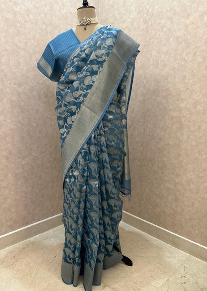 Blue Mirage- Organza Banarasi Saree