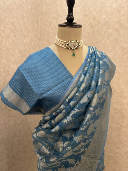 Blue Mirage- Organza Banarasi Saree