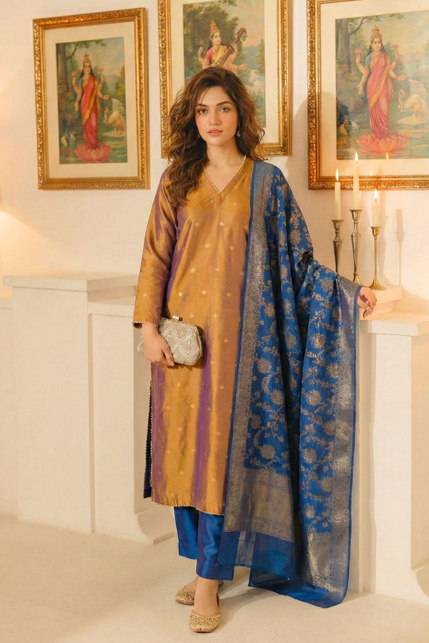 Aangan Glow- Chikankari Mukaish Suit with Banrasi Dupatta