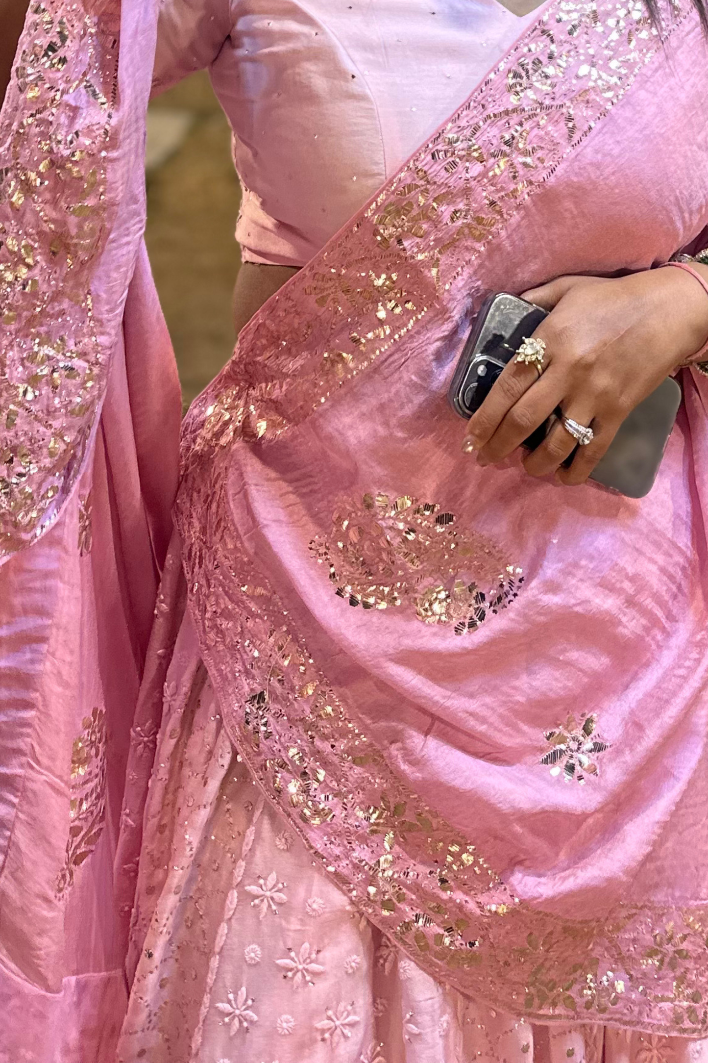 Ombre Chikankari and Mukaish Silk Chanderi Lehenga with Tissue Dupatta