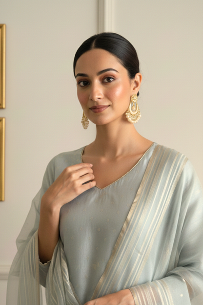 Powder Sky- Cotton Silk Banarasi Suit set