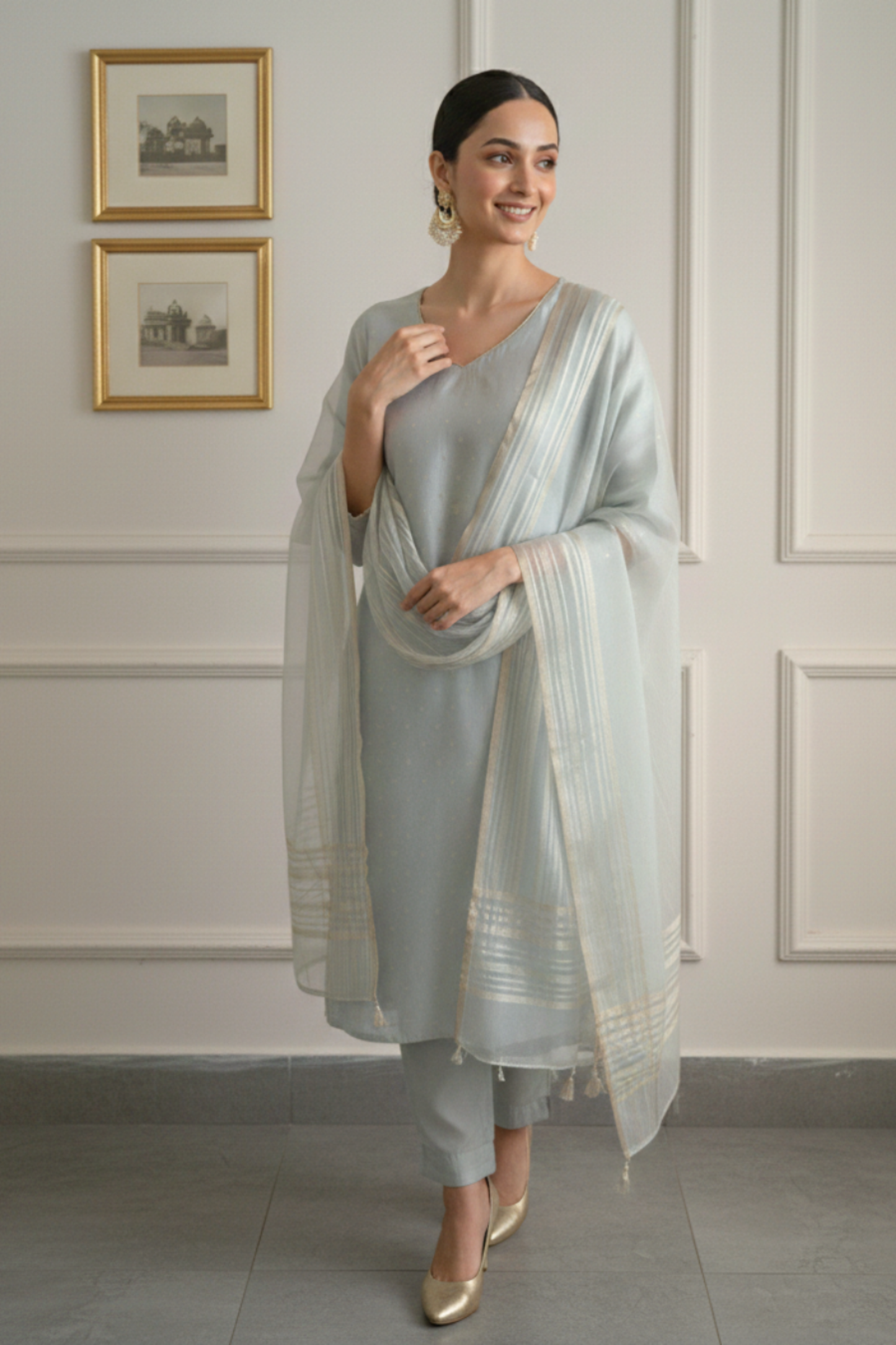 Powder Sky- Cotton Silk Banarasi Suit set