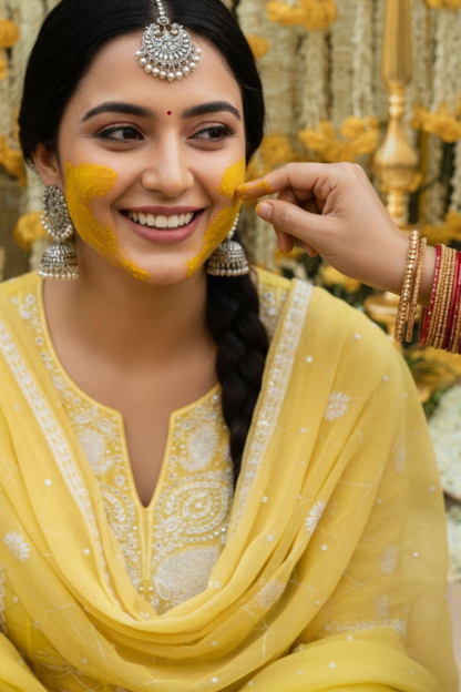 Surajmukhi- Lemon Yellow Chikankari Anarkali in Mul Chanderi
