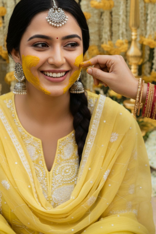 Surajmukhi- Lemon Yellow Chikankari Anarkali in Mul Chanderi