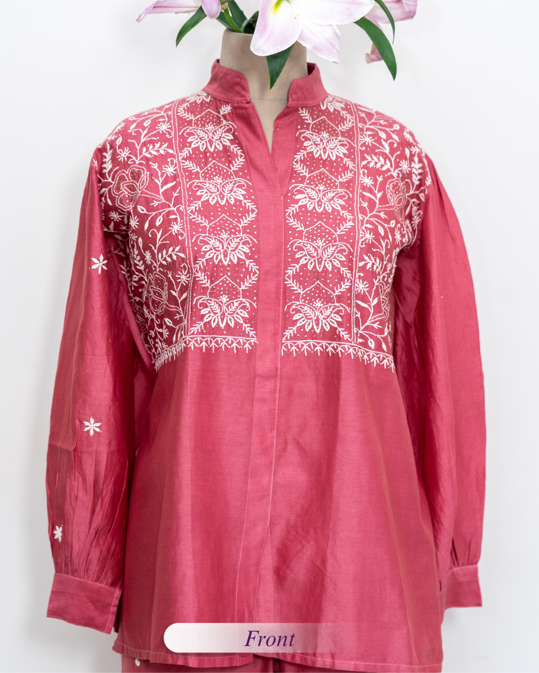 Navira- Light Maroon Chikankari Co-ord set in Mul Chanderi