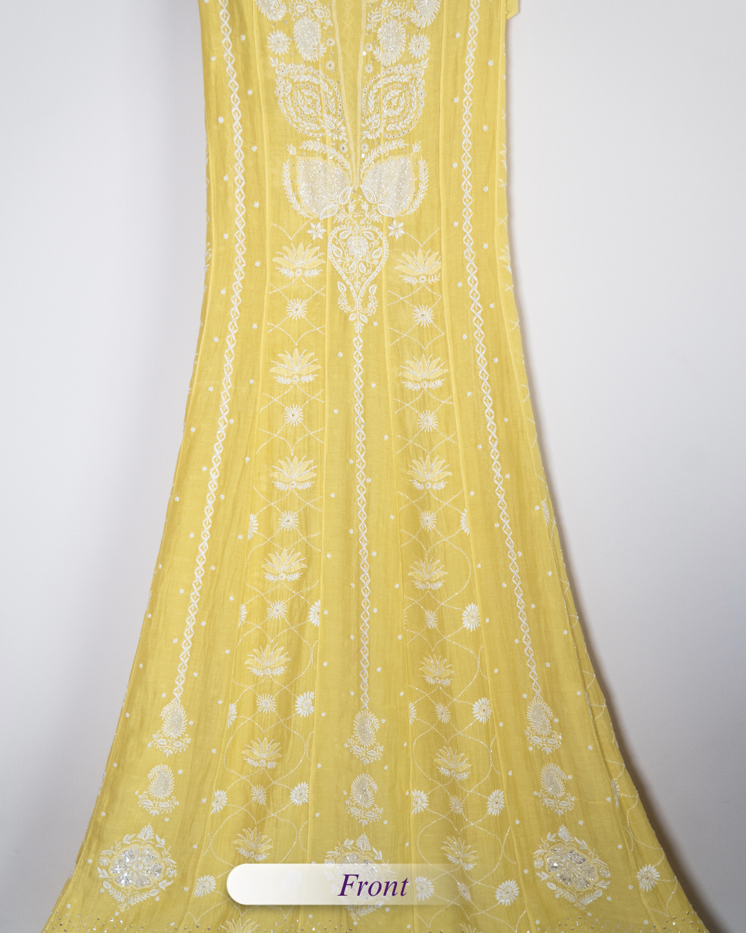Surajmukhi- Lemon Yellow Chikankari Anarkali in Mul Chanderi