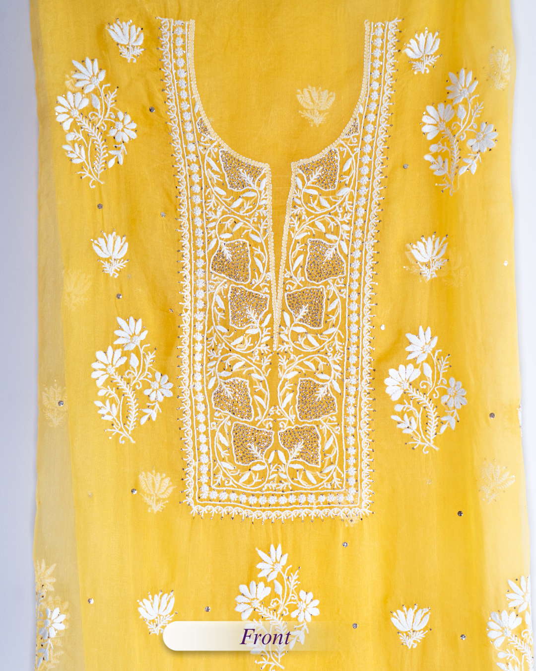 Amaltas- Sunny Yellow Chikankari Suit in Organza