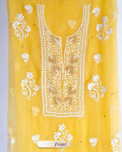 Amaltas- Sunny Yellow Chikankari Suit in Organza