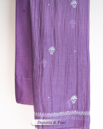 Baagh- Lilac Chikankari Suit in Mul Chanderi