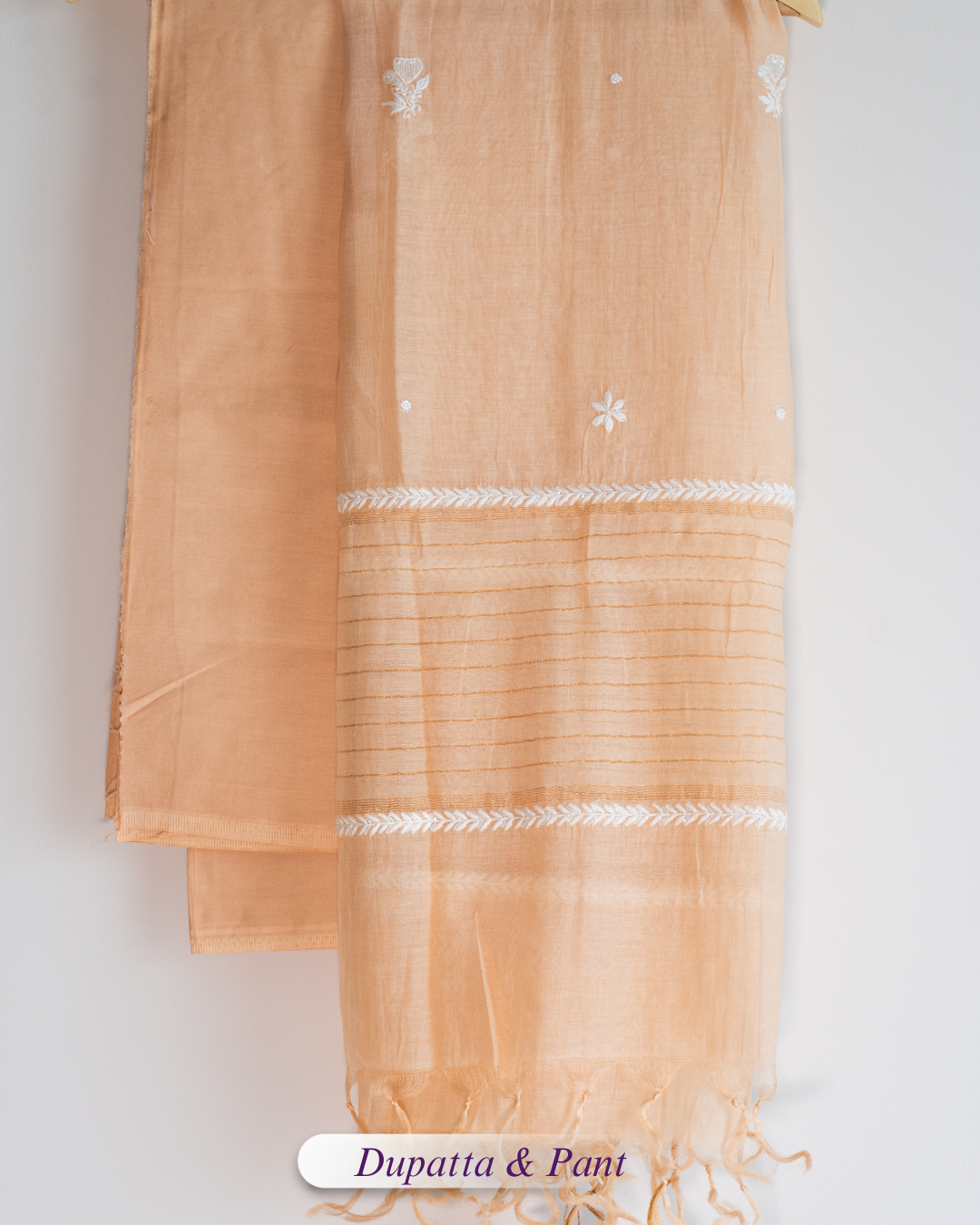 Shafaq- Creamy Peach Chikankari Suit in Mul Chanderi