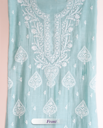 Sukoon- Turquoise Chikankari Suit in Mul Chanderi