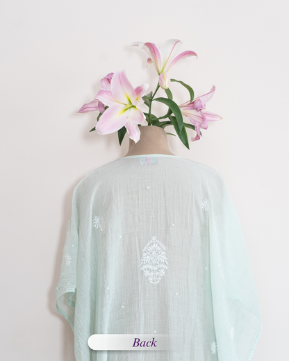 Suroor- Pista Green Chikankari Kaftan in Mul Chanderi