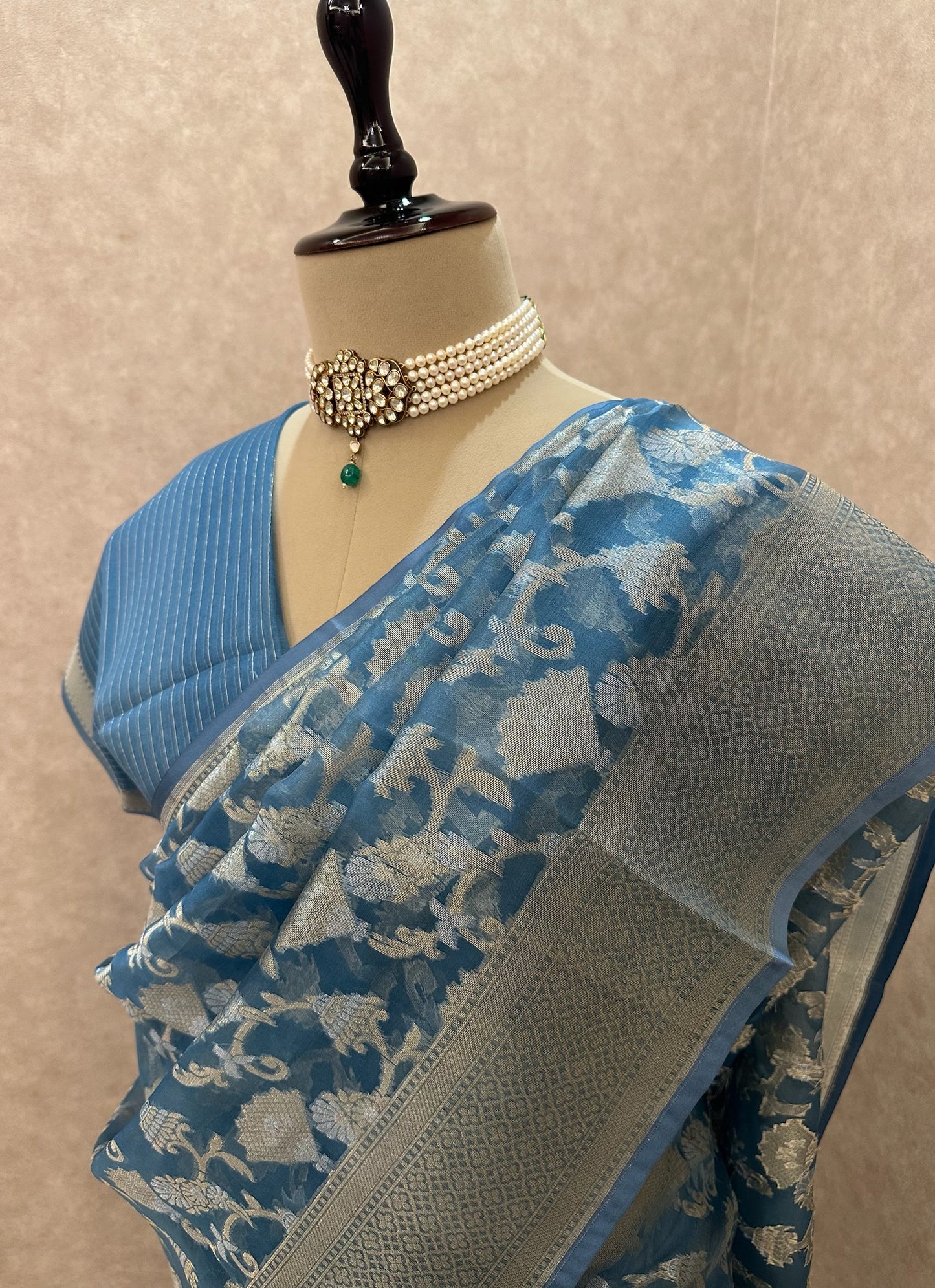 Blue Mirage- Organza Banarasi Saree