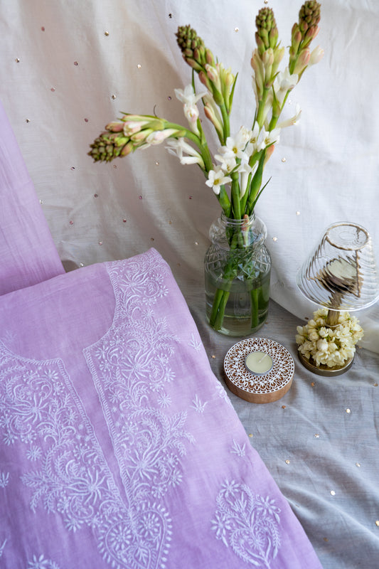 Seher- Ombré Lilac Chikankari Suit in Mul Chanderi