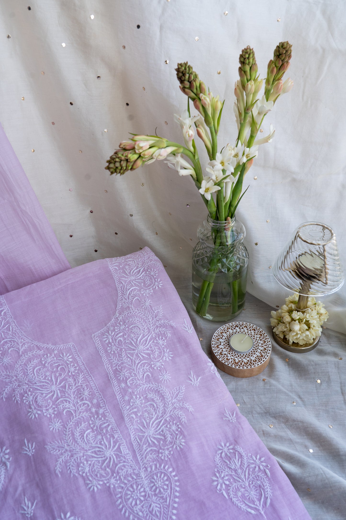 Seher- Ombré Lilac Chikankari Suit in Mul Chanderi