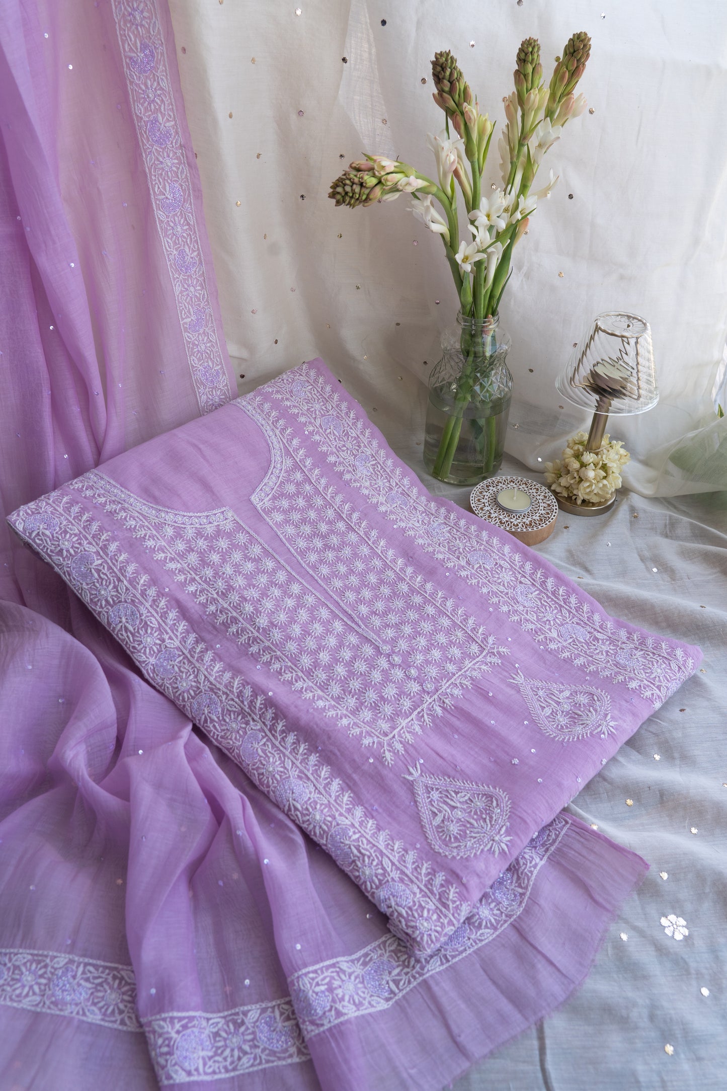 Tarannum- Electric Lavender Chikankari Suit in Mul Chanderi