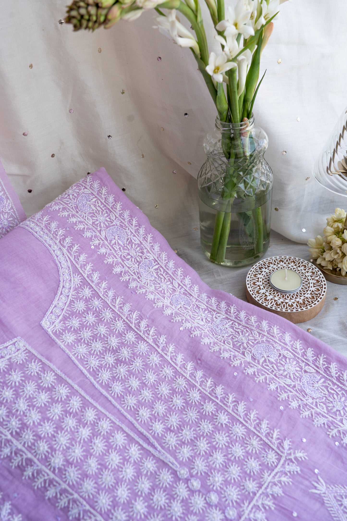 Tarannum- Electric Lavender Chikankari Suit in Mul Chanderi
