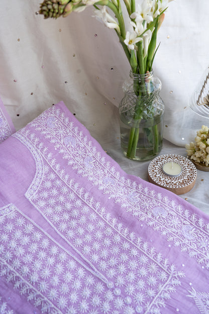 Tarannum- Electric Lavender Chikankari Suit in Mul Chanderi