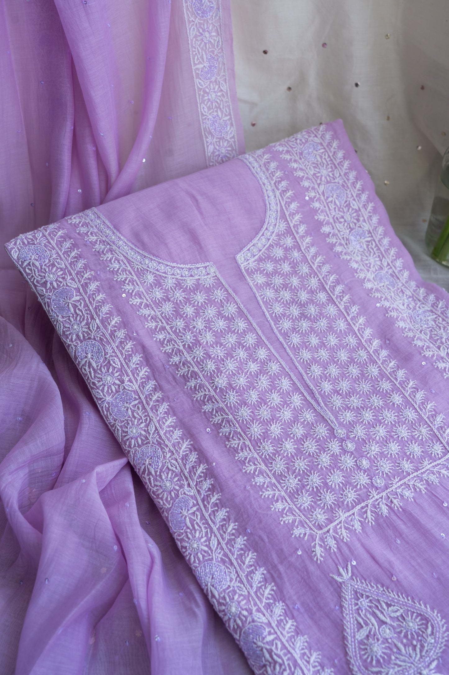 Tarannum- Electric Lavender Chikankari Suit in Mul Chanderi