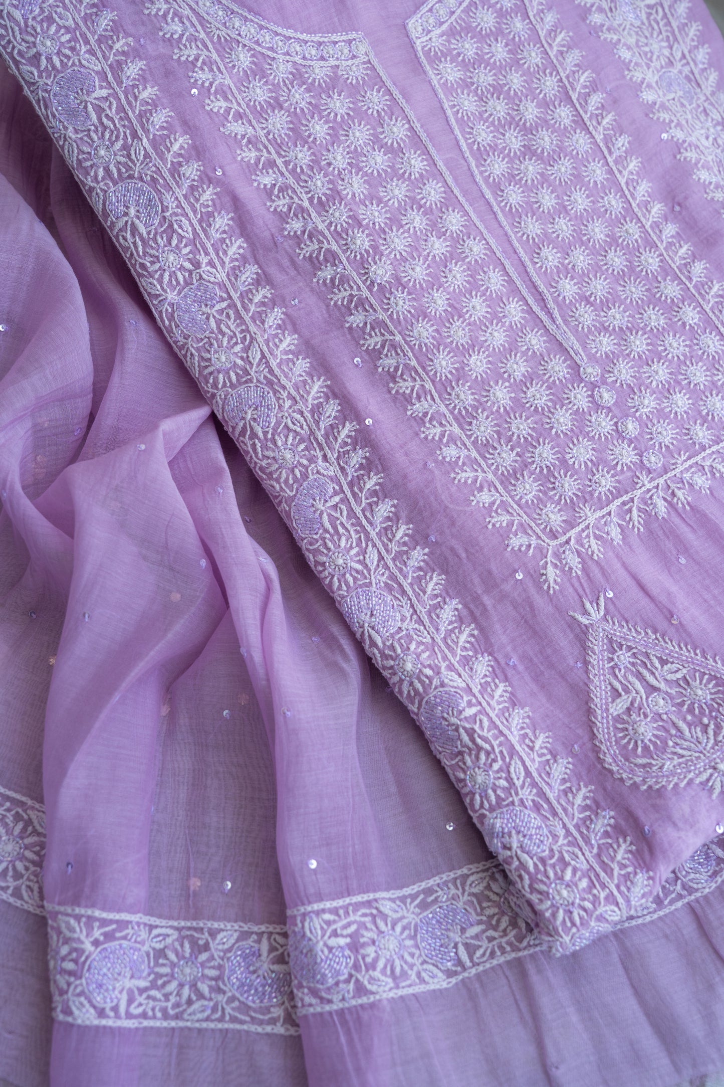 Tarannum- Electric Lavender Chikankari Suit in Mul Chanderi