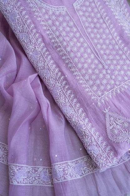 Tarannum- Electric Lavender Chikankari Suit in Mul Chanderi