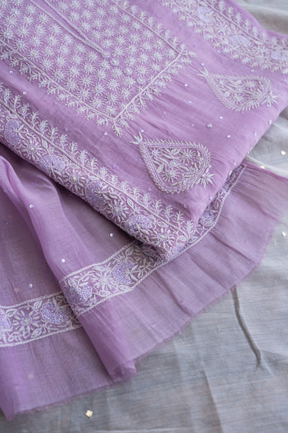 Tarannum- Electric Lavender Chikankari Suit in Mul Chanderi