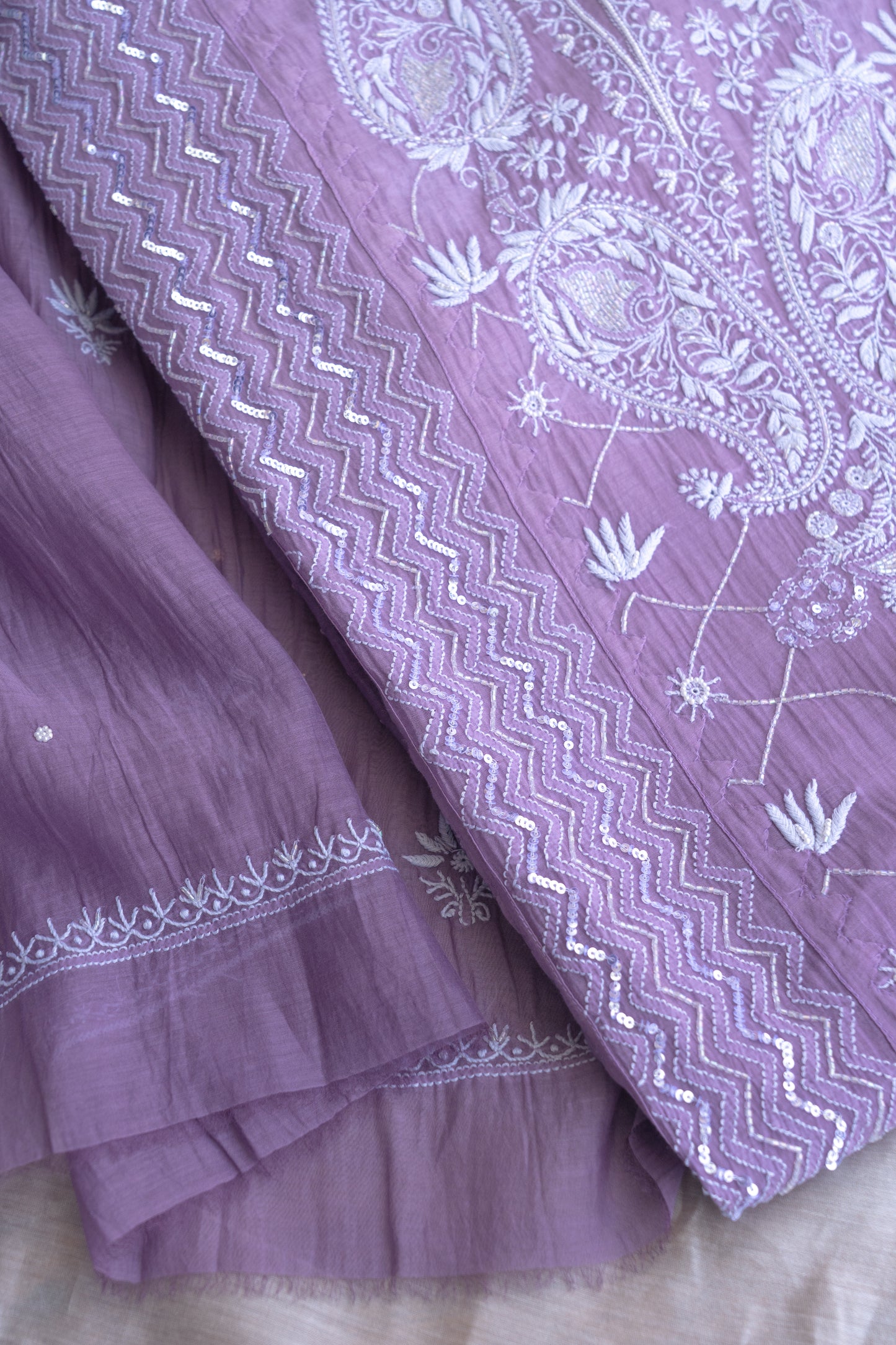 Baagh- Lilac Chikankari Suit in Mul Chanderi