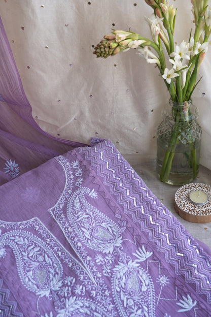 Baagh- Lilac Chikankari Suit in Mul Chanderi
