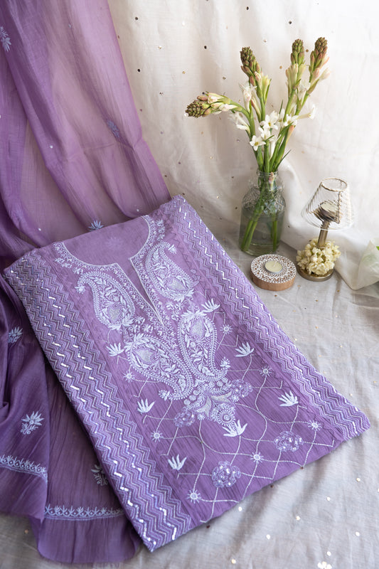 Baagh- Lilac Chikankari Suit in Mul Chanderi