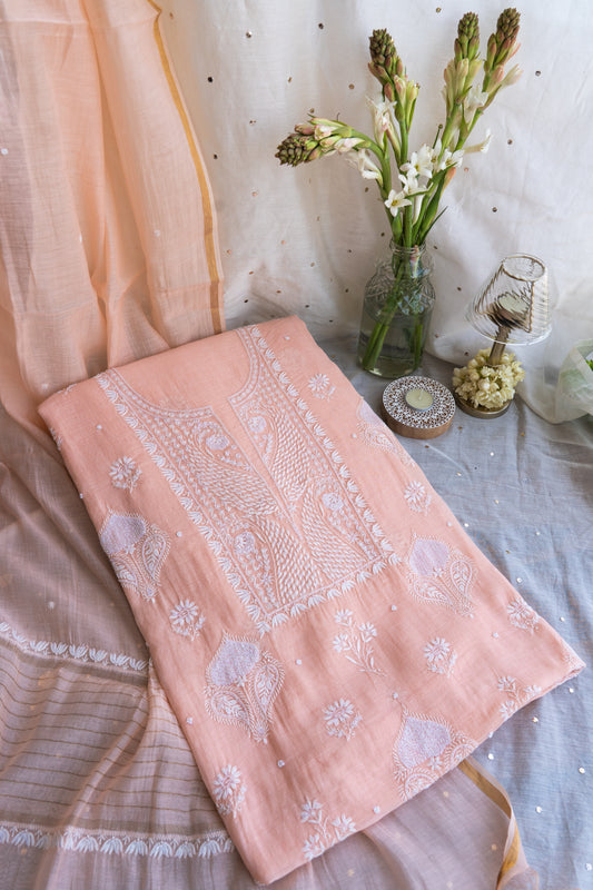 Taraana- Apricot Chikankari Suit in Mul Chanderi