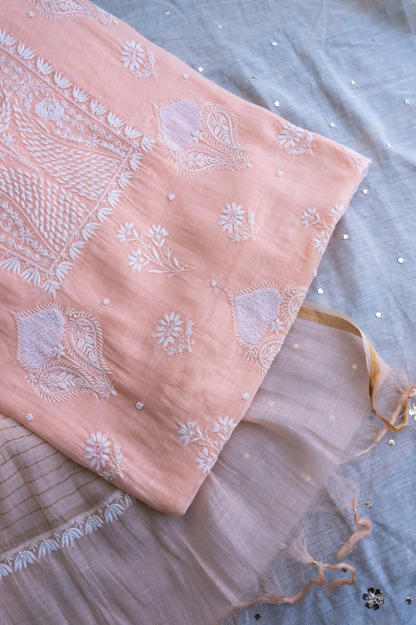 Taraana- Apricot Chikankari Suit in Mul Chanderi