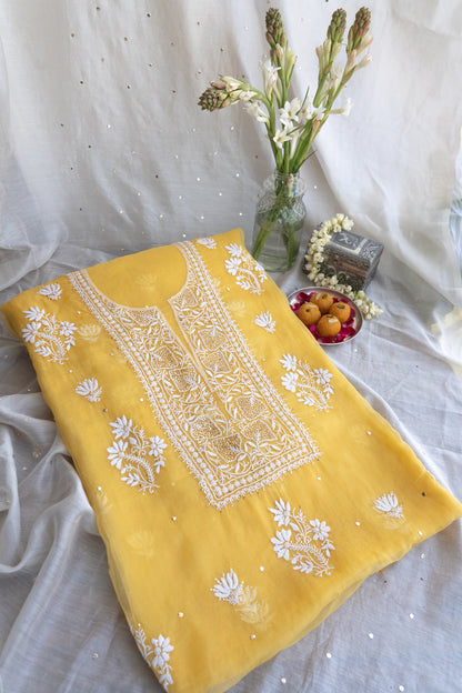 Amaltas- Sunny Yellow Chikankari Suit in Organza