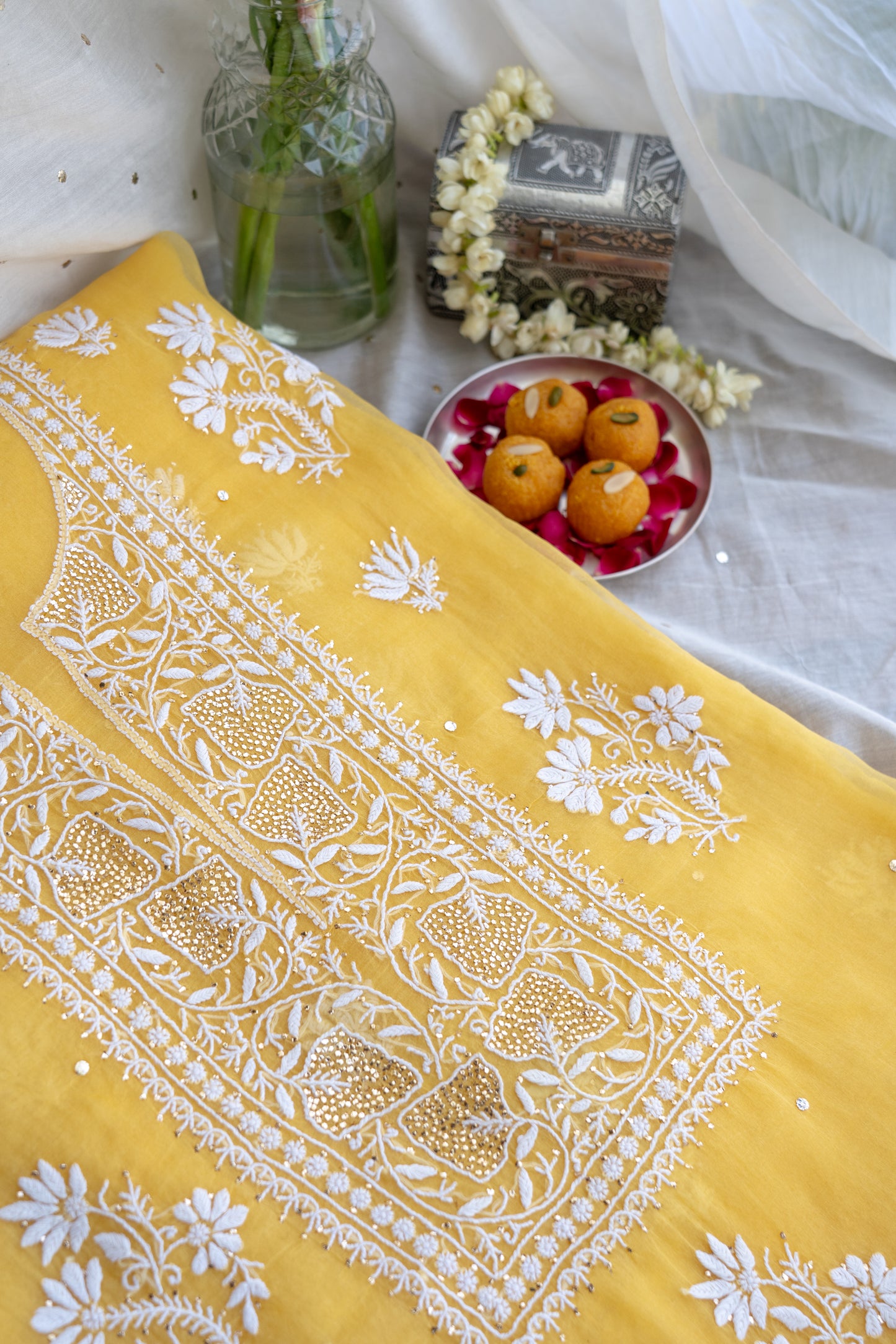 Amaltas- Sunny Yellow Chikankari Suit in Organza