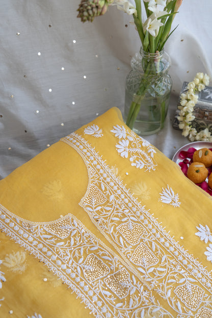 Amaltas- Sunny Yellow Chikankari Suit in Organza