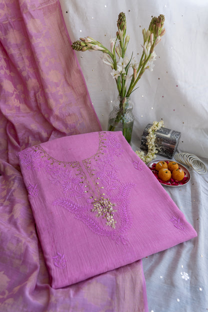 Vaidehi- Chikankari Mukaish Suit with Banarasi Dupatta