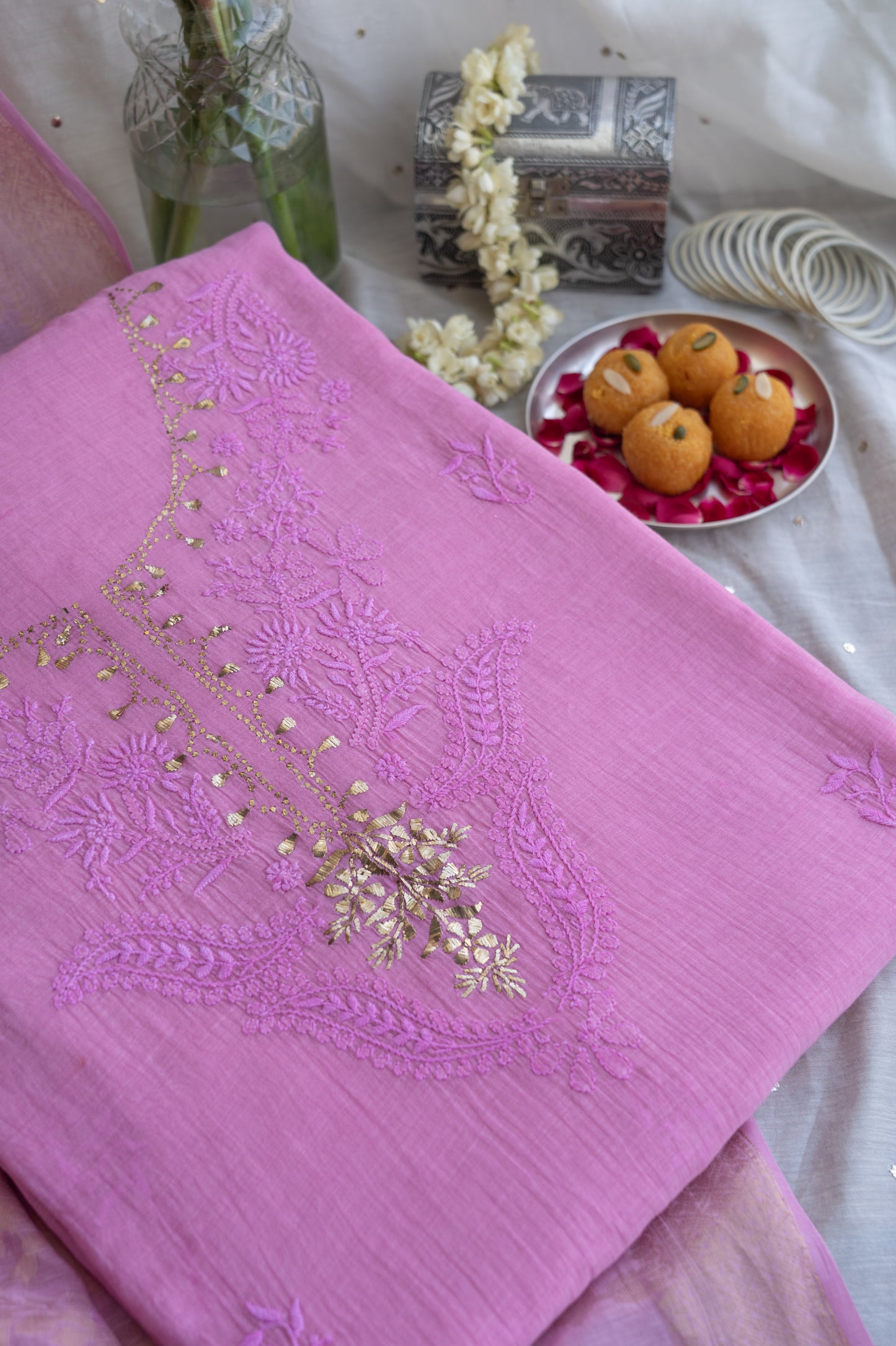 Vaidehi- Chikankari Mukaish Suit with Banarasi Dupatta
