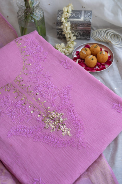 Vaidehi- Chikankari Mukaish Suit with Banarasi Dupatta