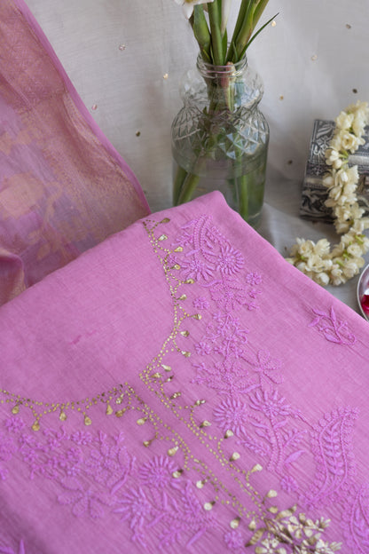 Vaidehi- Chikankari Mukaish Suit with Banarasi Dupatta