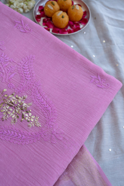 Vaidehi- Chikankari Mukaish Suit with Banarasi Dupatta