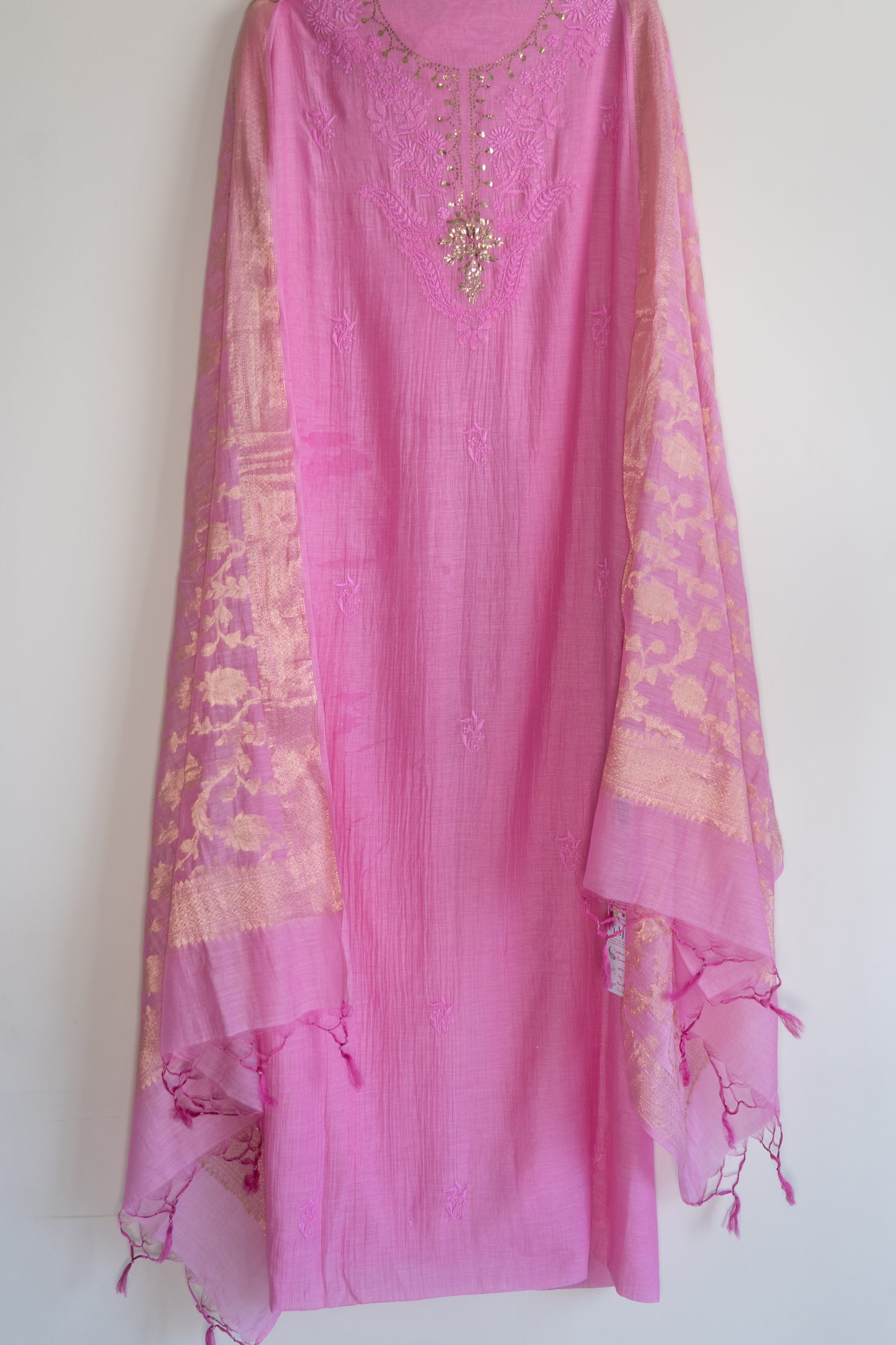 Vaidehi- Chikankari Mukaish Suit with Banarasi Dupatta